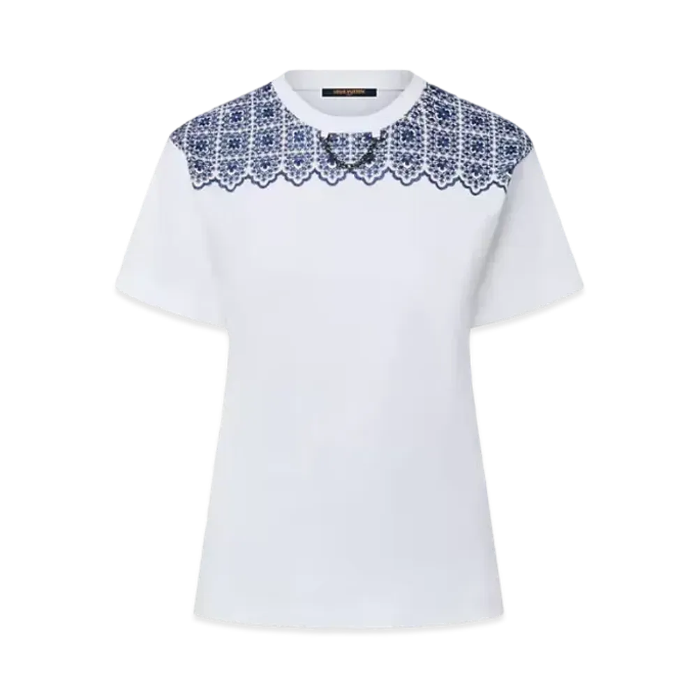 Louis Vuitton Women's Floral Lace Embroidery T-Shirt "Blanc/Lait"