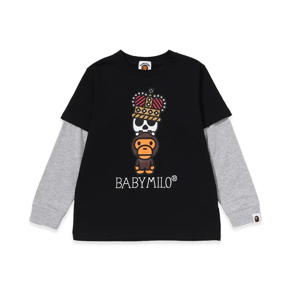 A BATHING APE Kids Baby Milo Skull Layered Sleeves LS Tee "Black"