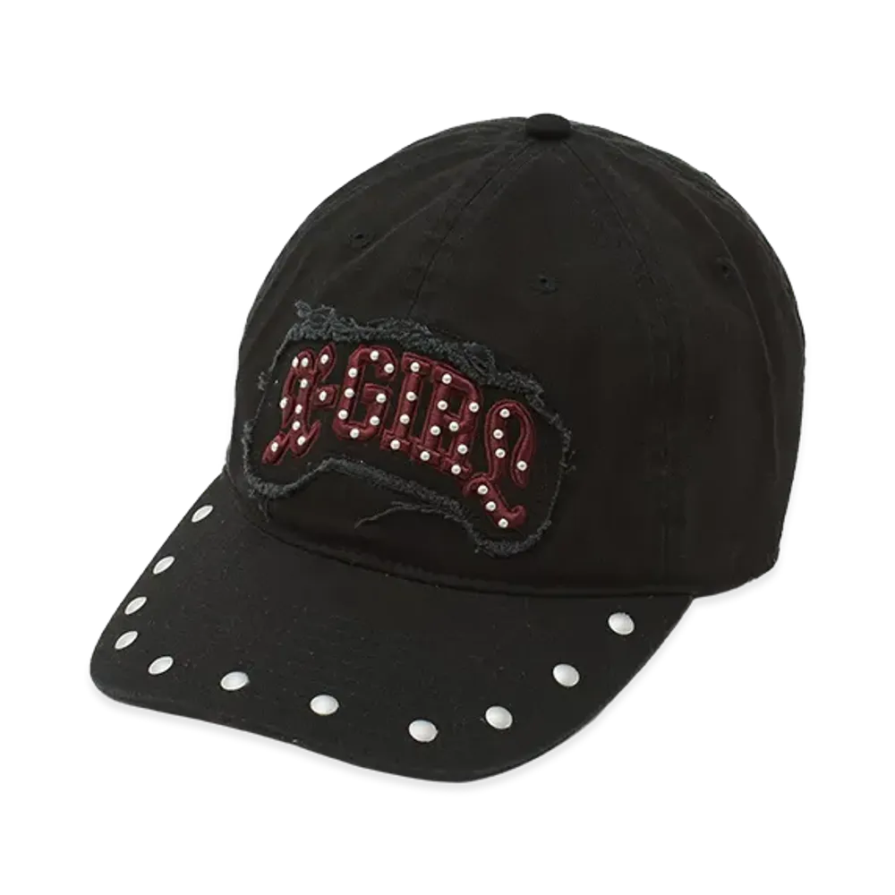 X-Girl Women's Studded Logo Patch 6Panel Cap "Black"