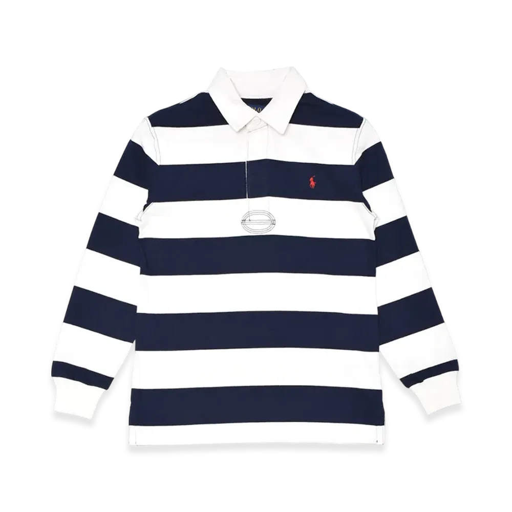 Polo Ralph Lauren Striped Cotton Jersey Rugby Shirt Kids "White/Navy"