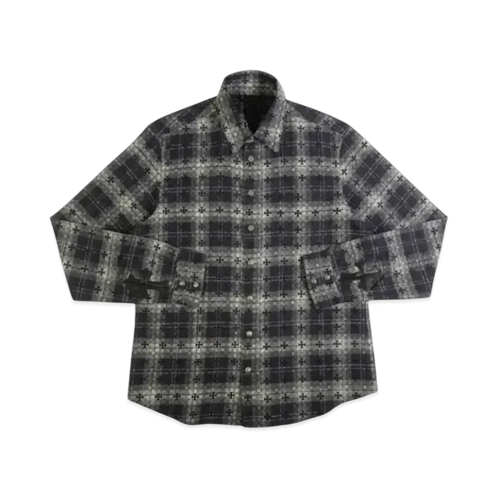 Chrome Hearts Loose End Cross Patch Cross Pattern Check L/S Shirt "Black/Silver"