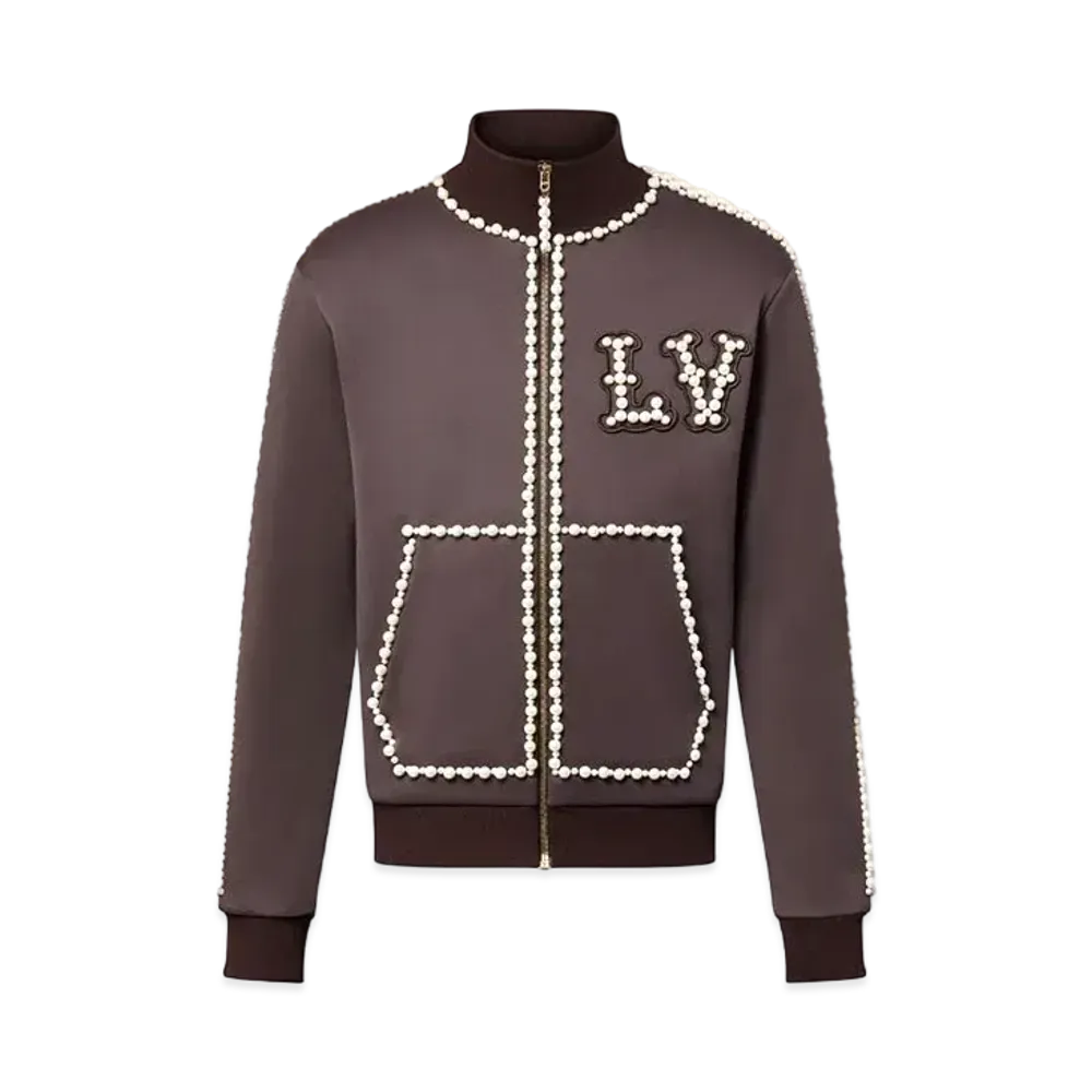 Louis Vuitton Technical Cotton Track Top Embellished With Pearls "Ebony"