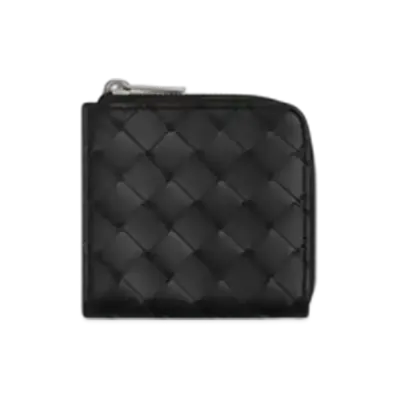 Bottega Veneta Intrecciato Square Zip Around Wallet "Black"
