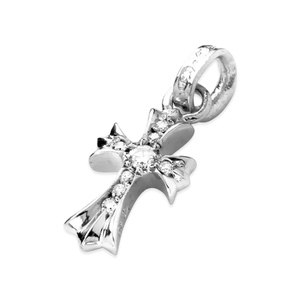 Chrome Hearts 18K CH Cross Baby Fat Charm w/ Pave Diamond "White Gold"