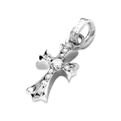 Chrome Hearts 18K CH Cross Baby Fat Charm w/ Pave Diamond "White Gold"