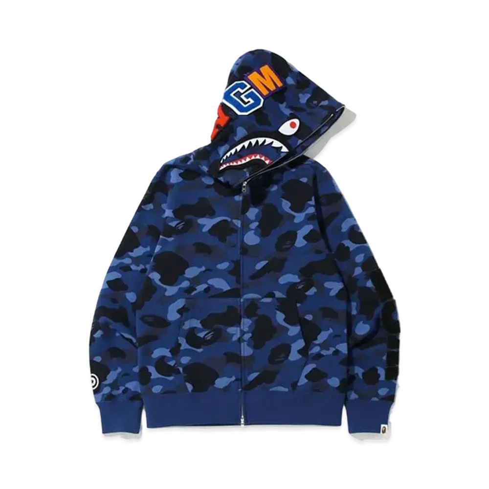 A BATHING APE Color Camo Detachable Shark Full Zip Hoodie "Blue"