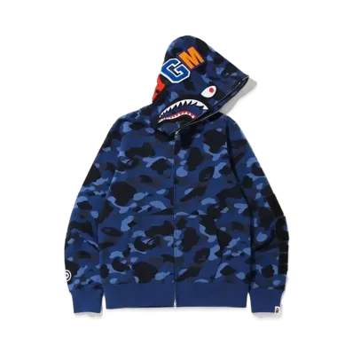 A BATHING APE Color Camo Detachable Shark Full Zip Hoodie "Blue"