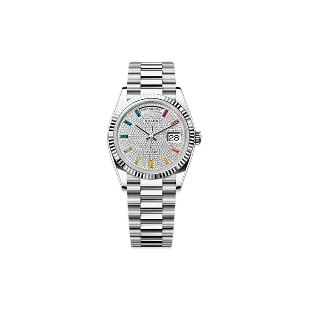 ROLEX Day-Date 36mm Platinum 128236 "Pave diamonds"
