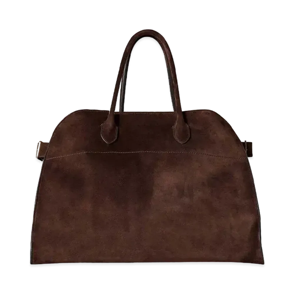 The Row Soft Margaux 15 Bag in Suede "Mocha"