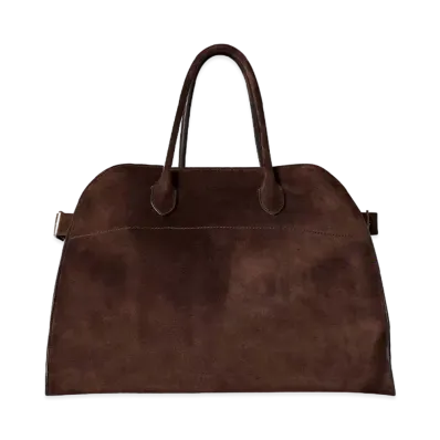 The Row Soft Margaux 15 Bag in Suede "Mocha"