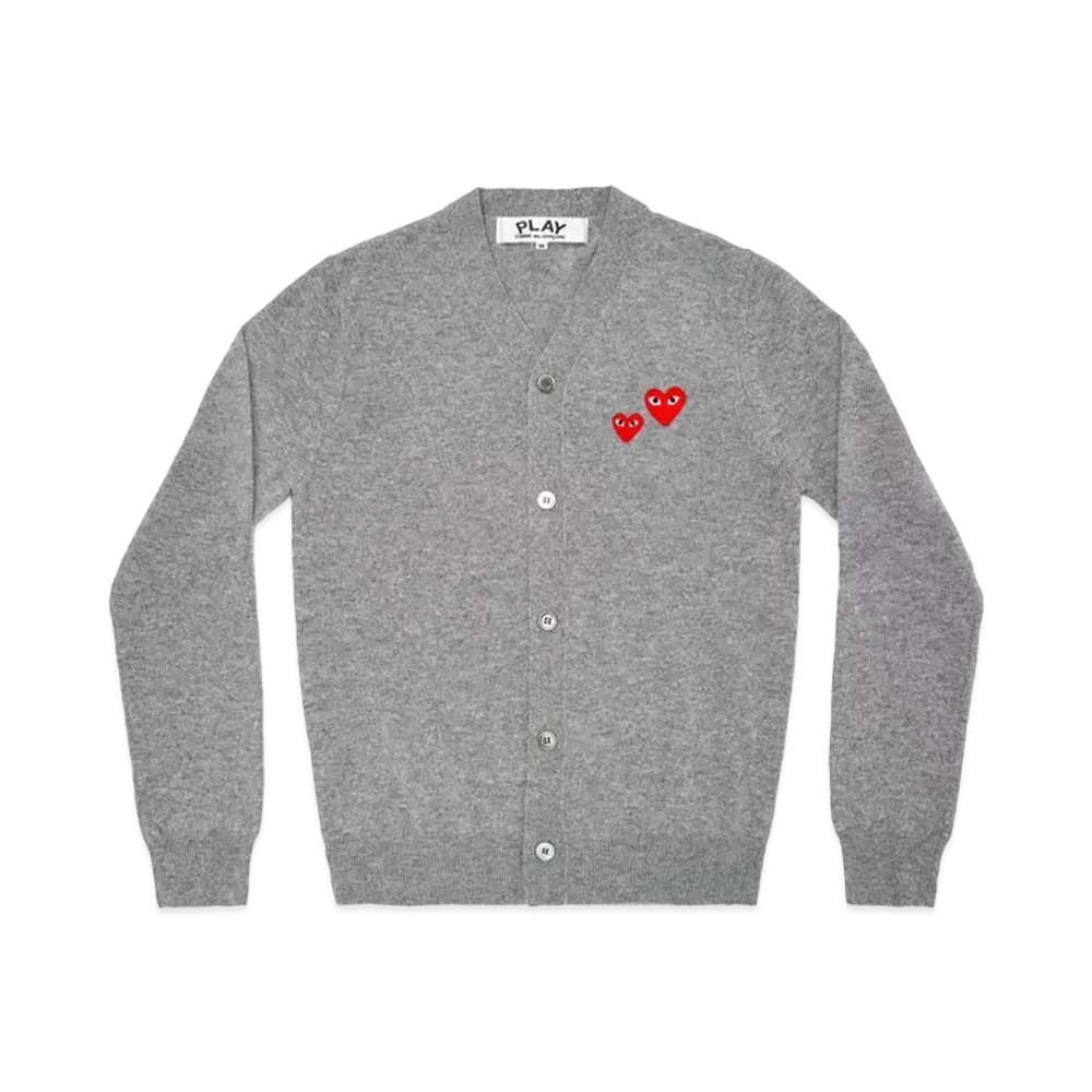 PLAY COMME des GARCONS Men's Double Heart Cardigan "Light Grey"
