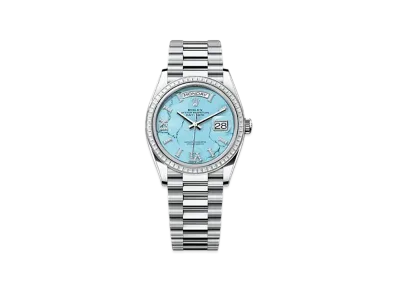 ROLEX Day-Date 36mm Platinum Diamond 128396TBR "Turquoise"