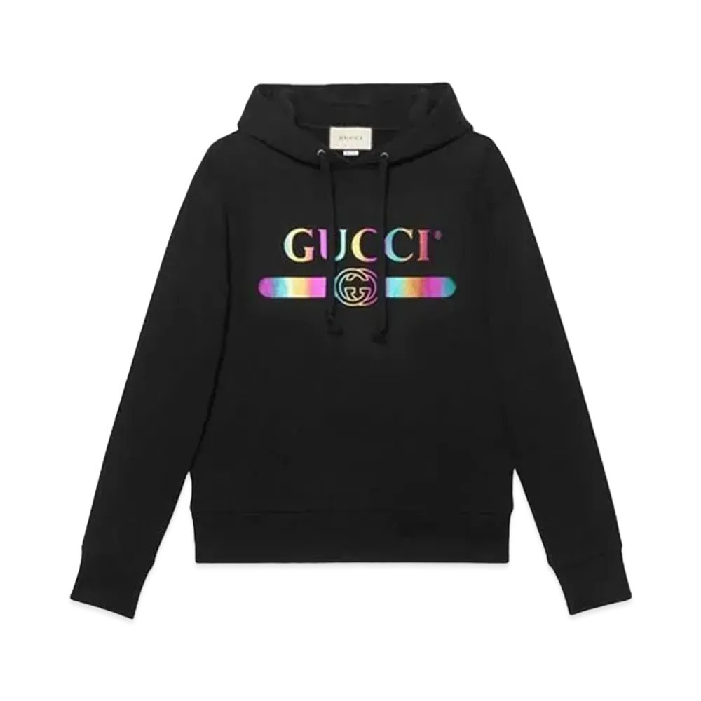 GUCCI Rainbow Logo Print Cotton Sweatshirt "Black"