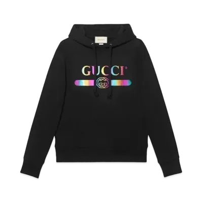 GUCCI Rainbow Logo Print Cotton Sweatshirt "Black"