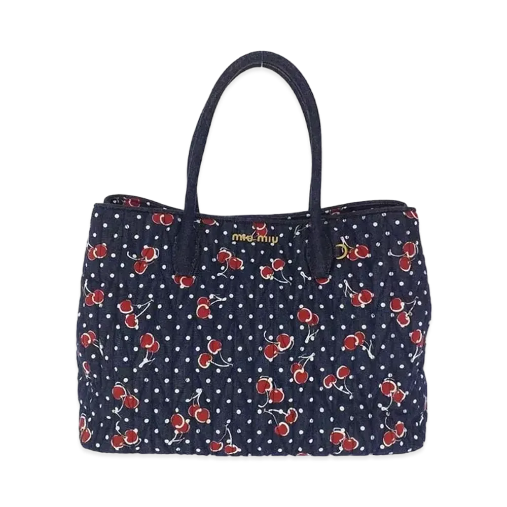 Miu Miu Mattelasse Denim Shoulder Bag Cherry "Navy"