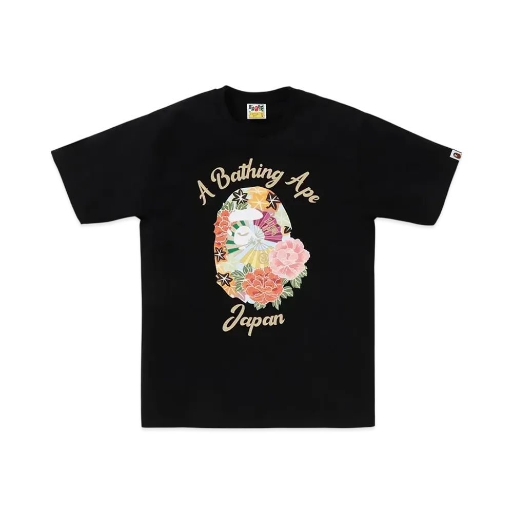 A BATHING APE Japanese Peony Tee "Black"