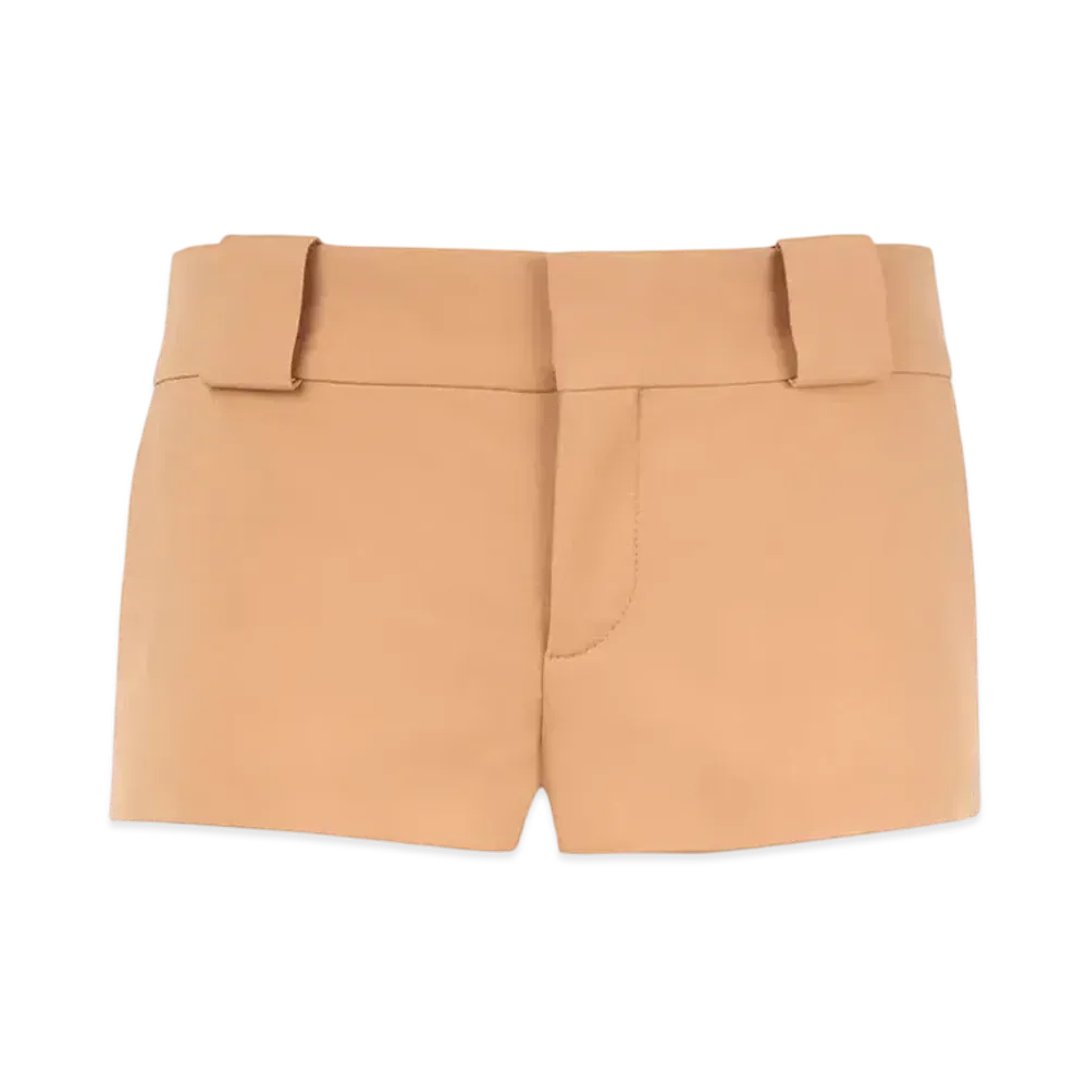 Chloe Tailored Mini Shorts In Wool Grain De Poudre "Mustard Brown"
