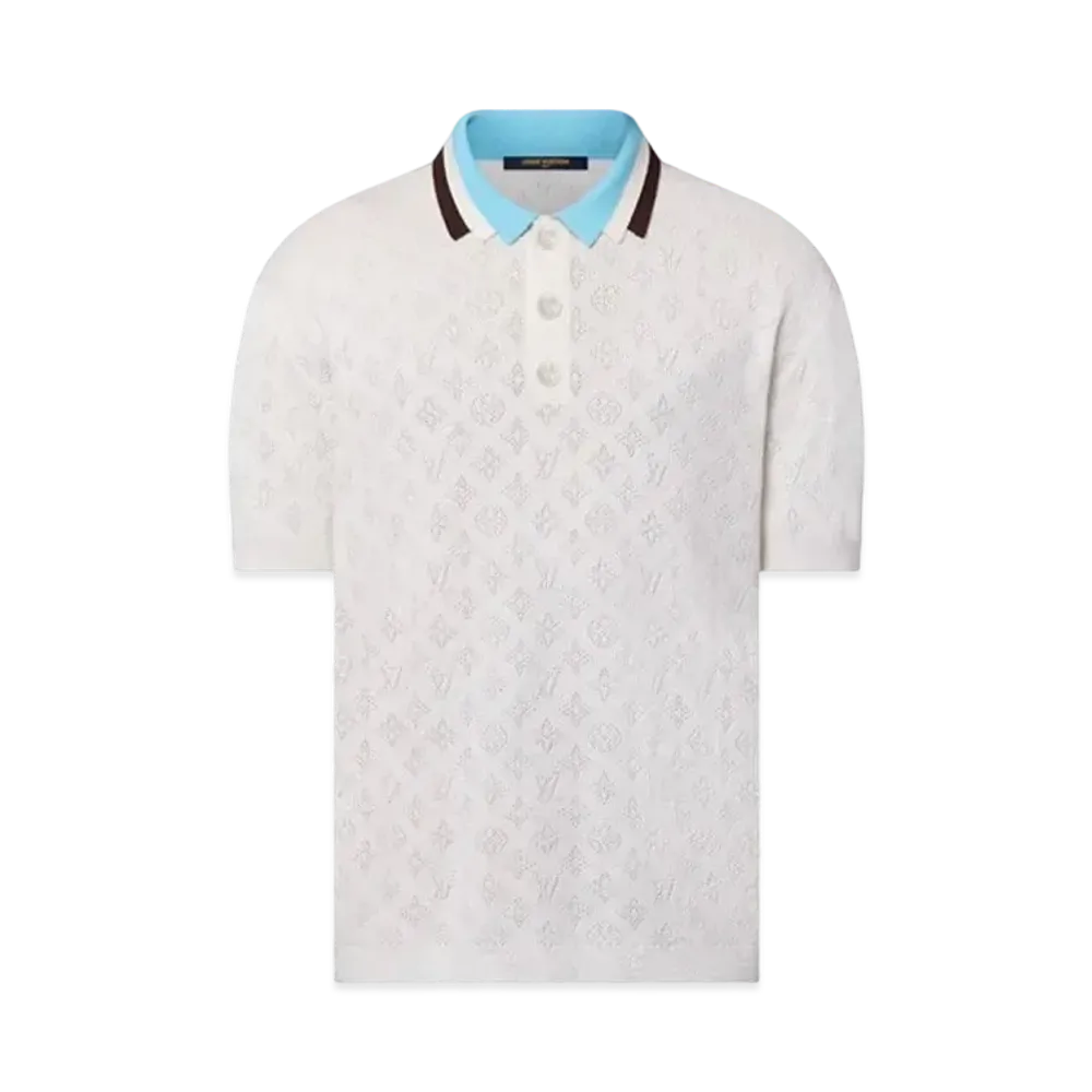 Tyler, The Creator x Louis Vuitton Monogram Pointelle Short Sleeved Cotton Polo "Blanc"