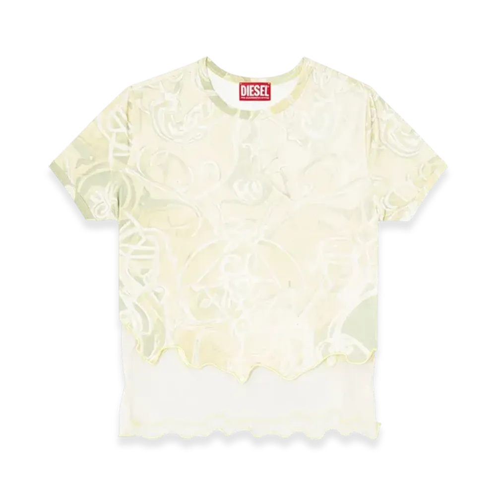 Diesel T-Inlay Nylon T-Shirt With Heraldic Print "Green"