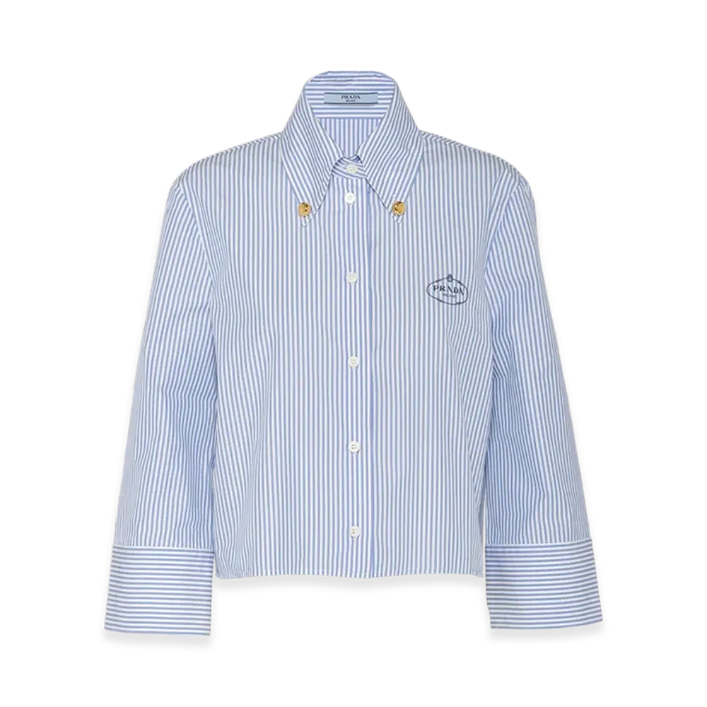 PRADA Women's Embroidered Striped Shirt "White/Light Blue"
