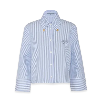 PRADA Women's Embroidered Striped Shirt "White/Light Blue"