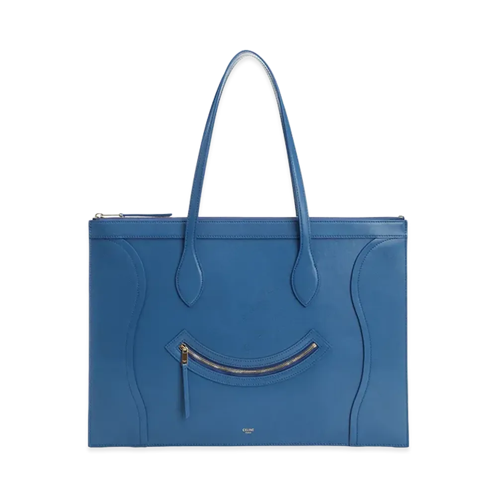CELINE Women's Flat Cabas Luggage Glossy Calfskin "Blue"