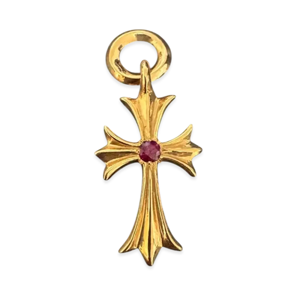 Chrome Hearts 22K Tiny CH Cross Pink Sapphire "Gold"