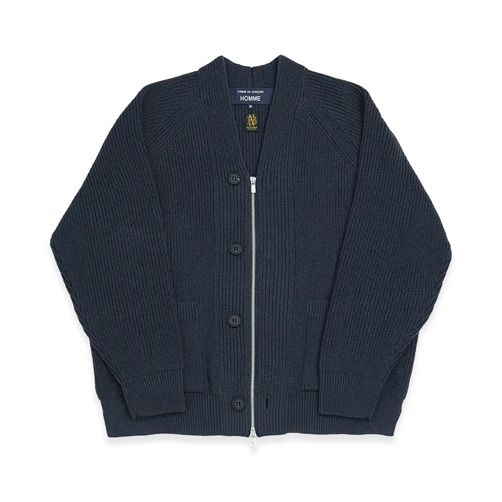 COMME des GARCONS HOMME x BATONER Wool Worsted Half-Cardigan "Navy"