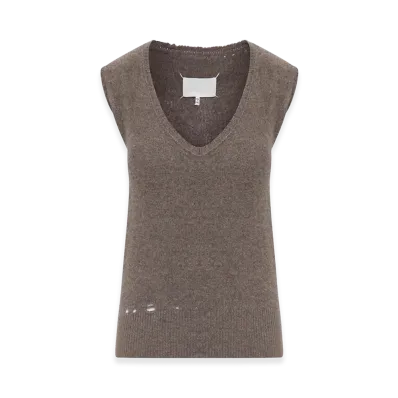 Maison Margiela Women's Distressed-Effect Knit Vest "Brown"