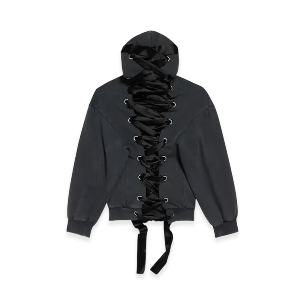 BALENCIAGA Lace Up Zip Up Hoodie "Black"