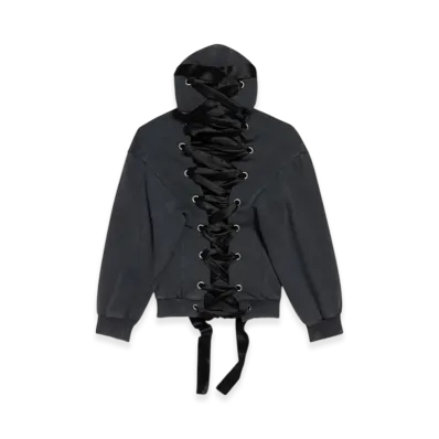 BALENCIAGA Lace Up Zip Up Hoodie "Black"