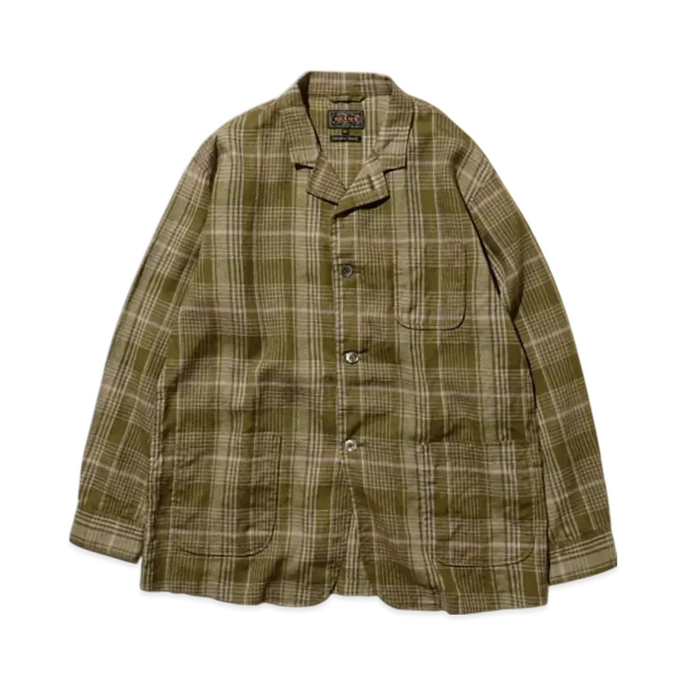BEAMS 4B Cuffs Jacket Mesh Plaid "Olive"