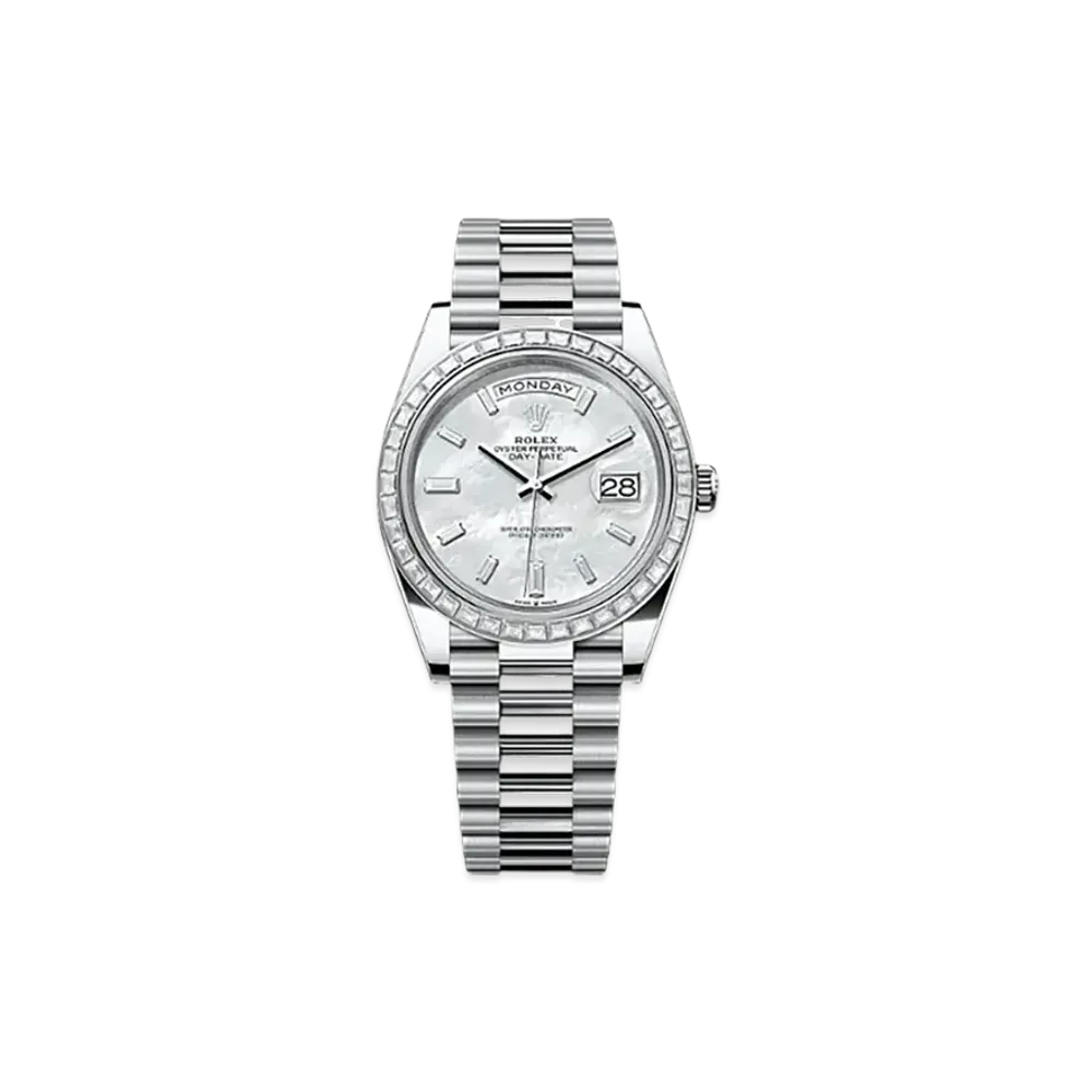 ROLEX Day-Date 40mm Platinum Diamond 228396TBR "White Mother-of-Pearl"