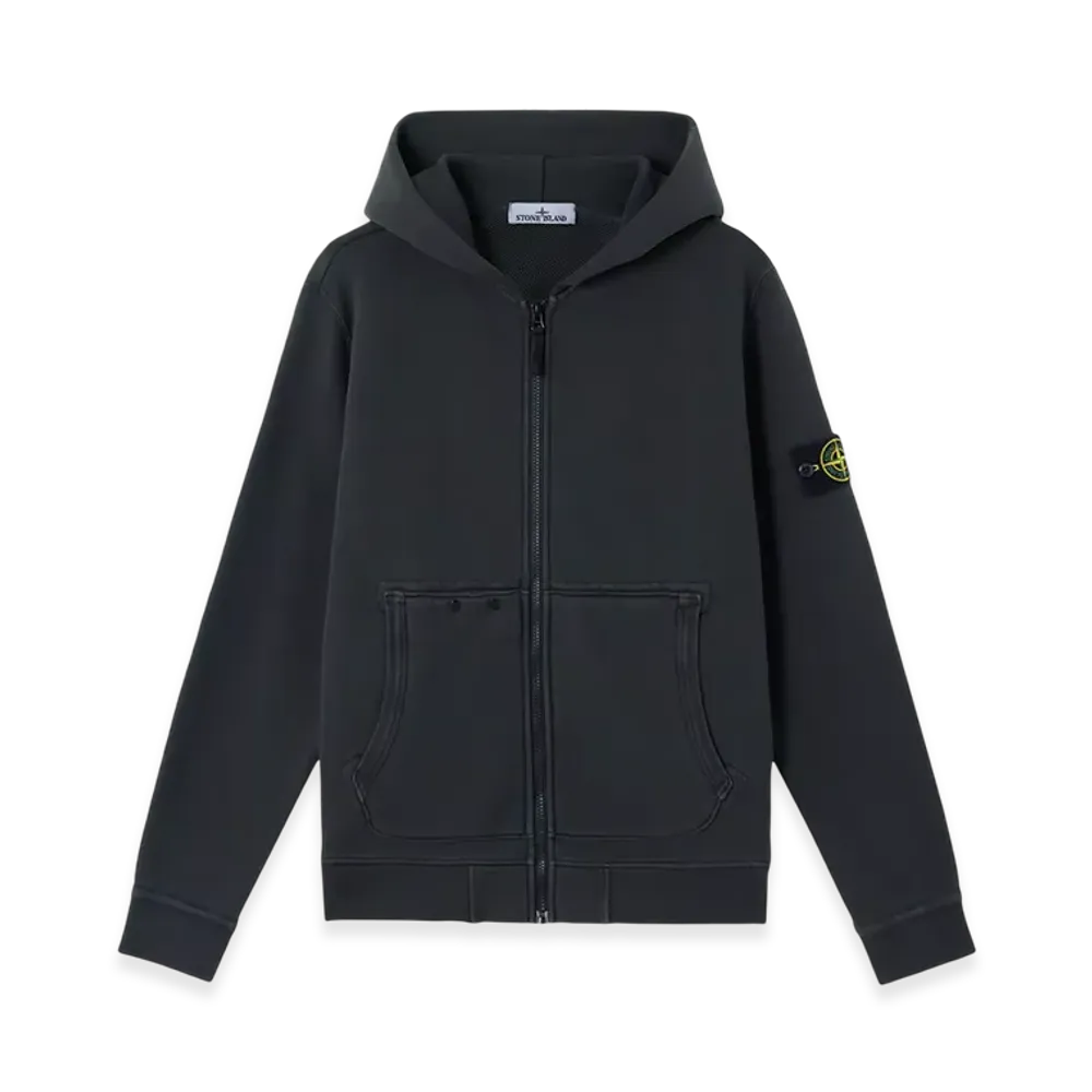 Stone Island 63341 Organic Cotton Diagonal Fleece Old Effect Hooded Full Zipper Sweatshirt with Pockets - 24FW "Lead Grey"