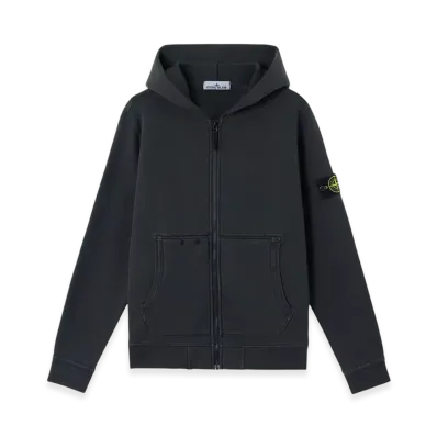 Stone Island 63341 Organic Cotton Diagonal Fleece Old Effect Hooded Full Zipper Sweatshirt with Pockets - 24FW "Lead Grey"