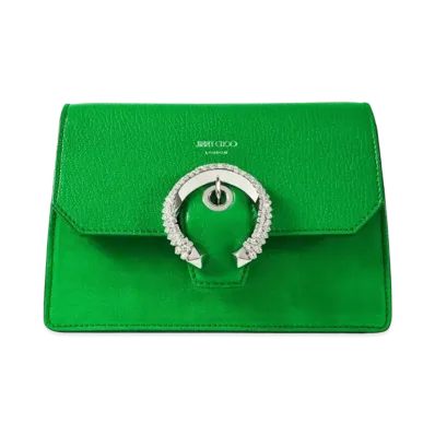 Jimmy Choo Madeline Crossbody Goat Leather And Suede Crossbody Bag With Crystal Buckle "Malachite"