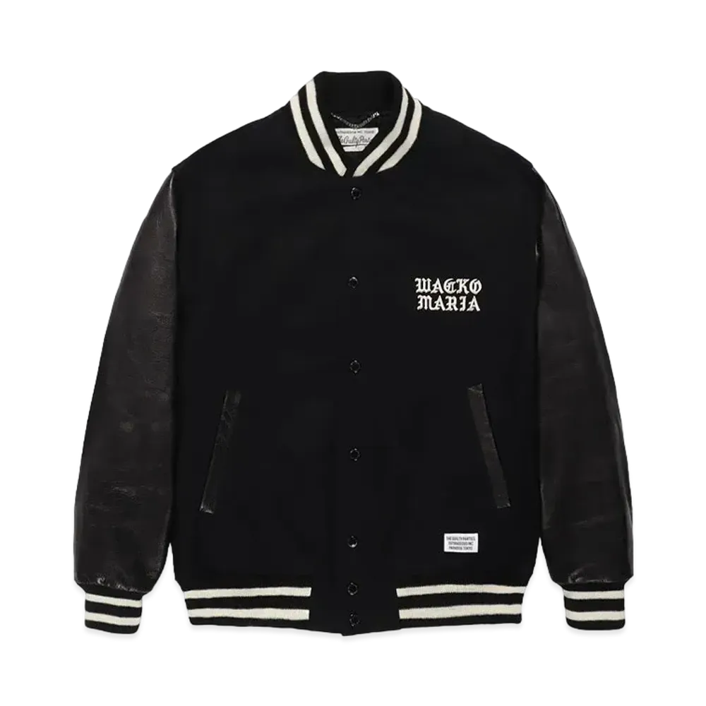 WACKO MARIA Cowhide Leather Varsity Jacket "Black"