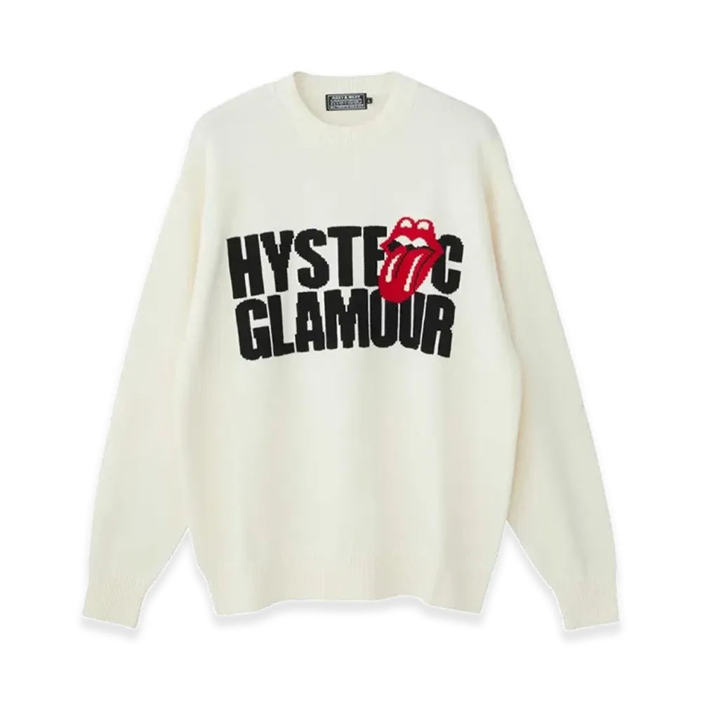 HYSTERIC GLAMOUR x The Rolling Stones Hysteric Logo & Tongue Knit Sweater "White"