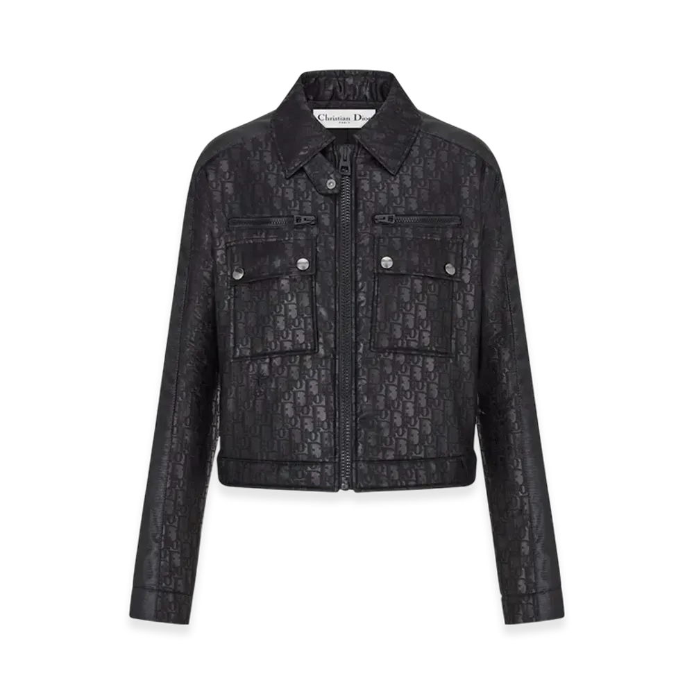 Dior Women's Cropped Blouson Quilted Technical Fabric Lacquer Dior Oblique "Black"
