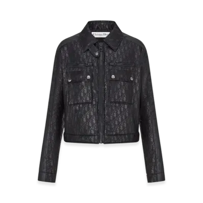 Dior Women's Cropped Blouson Quilted Technical Fabric Lacquer Dior Oblique "Black"