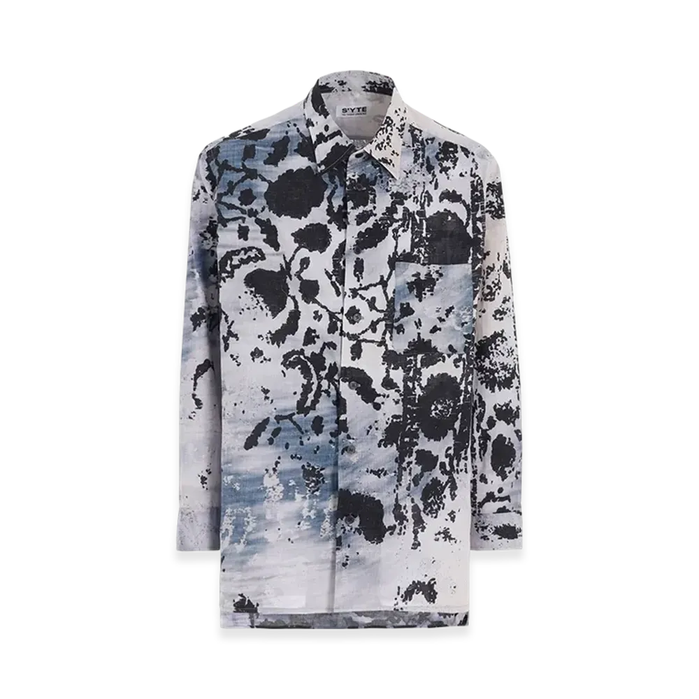 S'YTE Floral Print Loose-Fit Regular Collar Shirt "Blue"