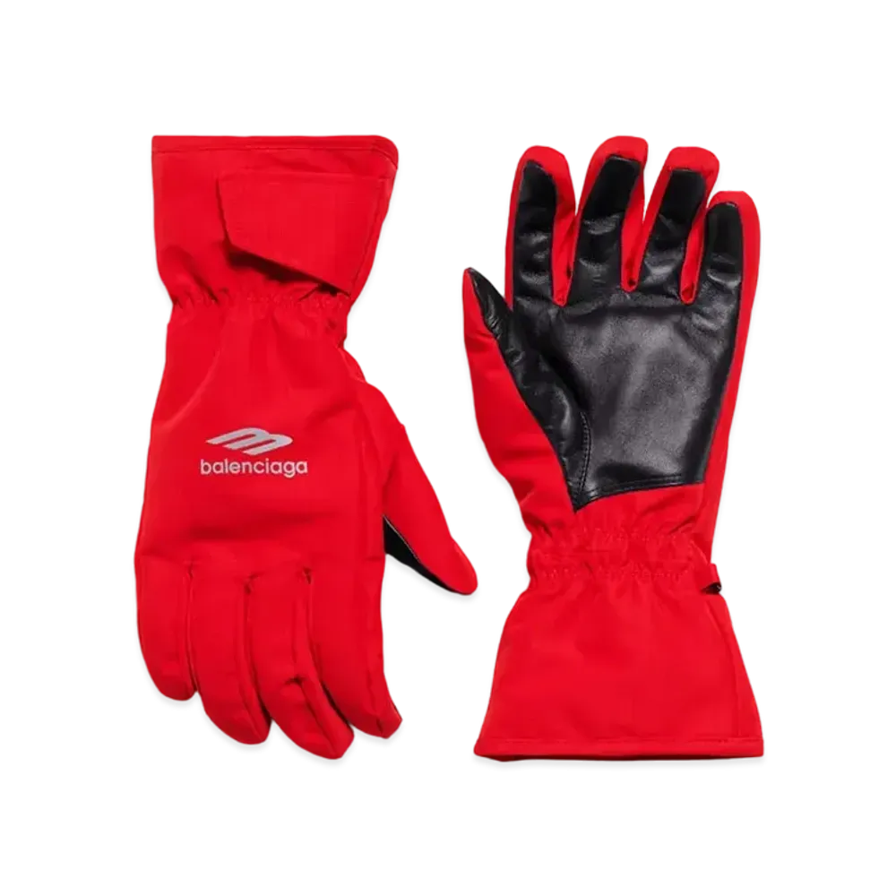BALENCIAGA 3B Sports Icon Ski Gloves In Technical Ripstop "Red"