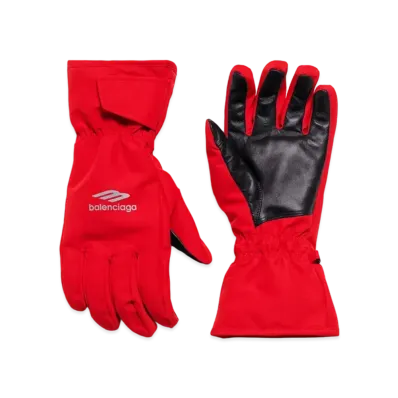 BALENCIAGA 3B Sports Icon Ski Gloves In Technical Ripstop "Red"
