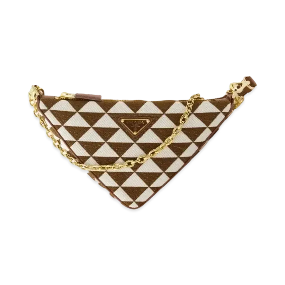 PRADA Embroidered Jacquard Fabric Mini Bag "Tobacco/Chalk White"