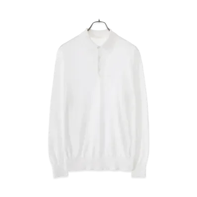COMOLI 18G Long Sleeve Knit Polo "White"