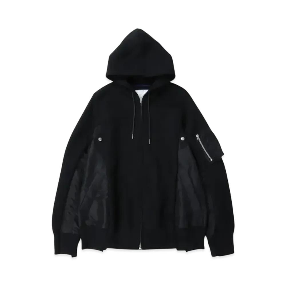 sacai Sponge Sweat x Nylon Twill Hoodie "Black/Black"