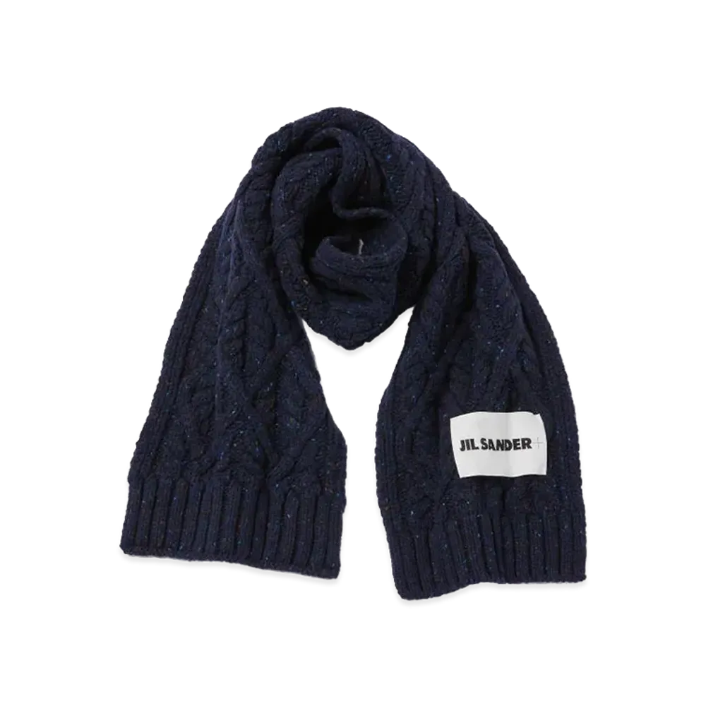 Jil Sander Women's Chunky Merino Cable Knit Scarf "Dark Navy"