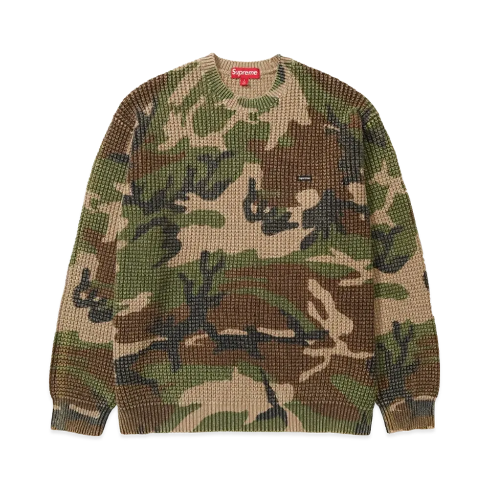 Supreme Washed Small Box Waffle Sweater "Woodland Camo"