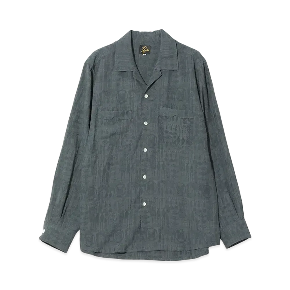 NEEDLES One-Up Shirt - Rayon Fine Pattern Jacquard "Green"