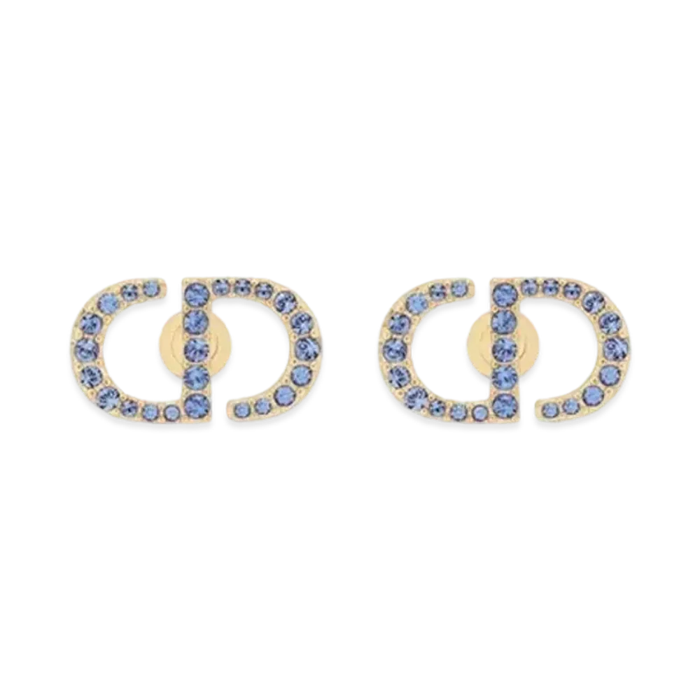 Dior Petit CD Stud Earrings Metal and Crystals "Gold/Blue"